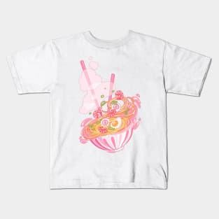 The cute pink ramen bowl with shrimps and noodle Kids T-Shirt